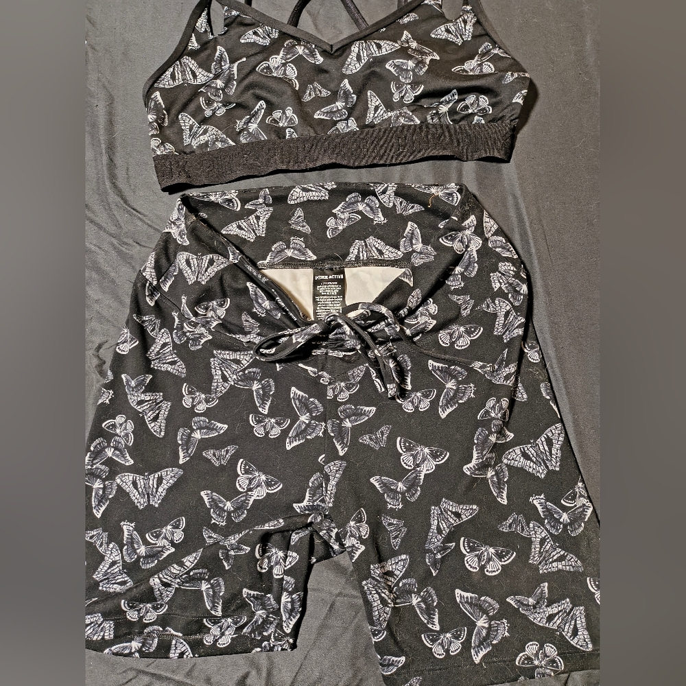 PINK black and White Butterfly Print Activewear Set